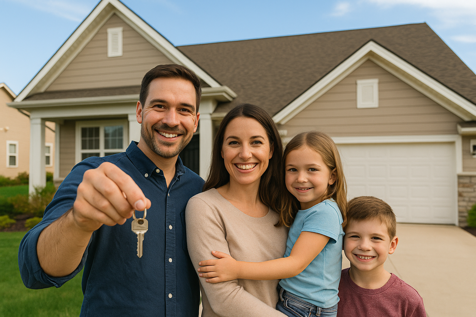 Family celebrating new home in Meridian Idaho after rebuilding credit with American Score Increase